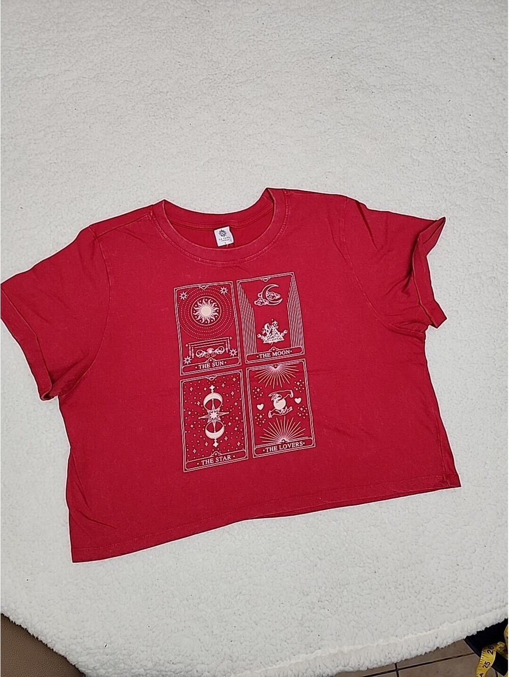 La Luna Shirt Womens Size L Red Short Sleeve India 100% Cotton RN113025